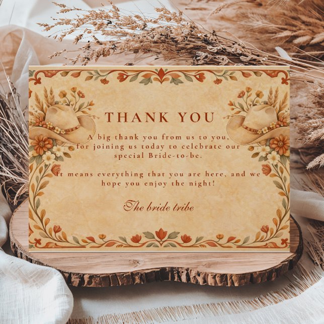 Rustik Cowgirl Bröllopsdusch Tack Kort (Skapare uppladdad)