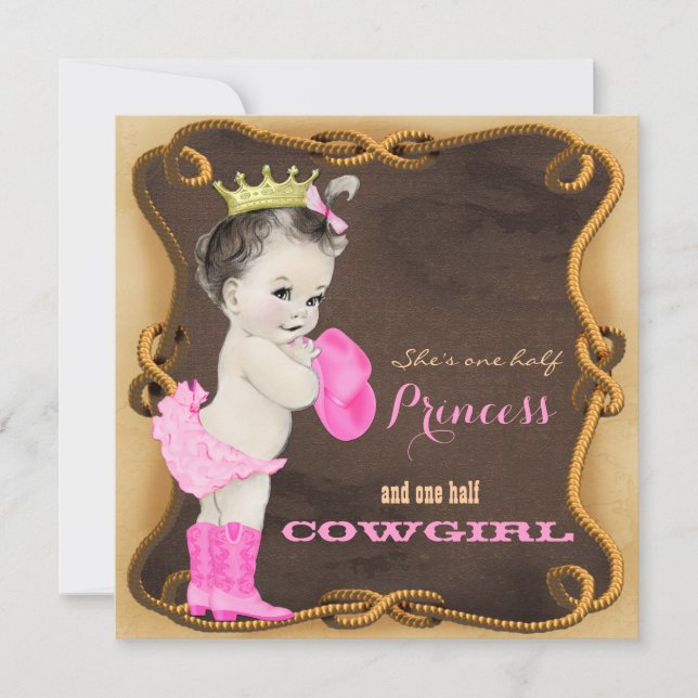 Rustik Cowgirl Prinsessa Barnkalas Inbjudningar (Framsida)