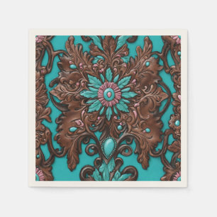 Rustik Cowgirl Teal Brun Country Western Fest Pappersservett