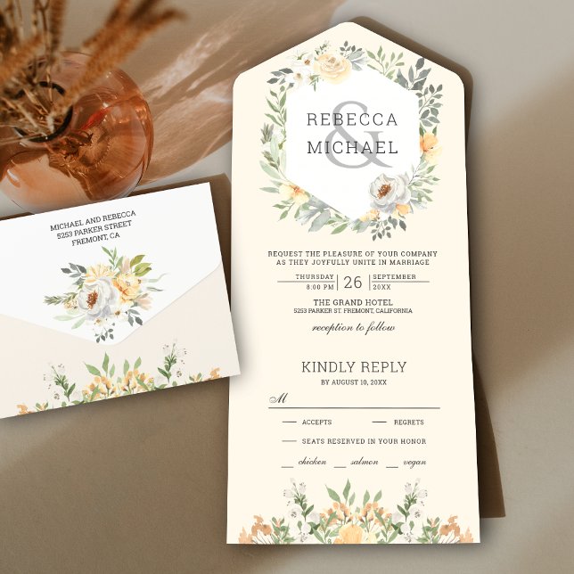 Rustik Cream Soft Watercolor Peach Blommigt Bröllo (Skapare uppladdad)