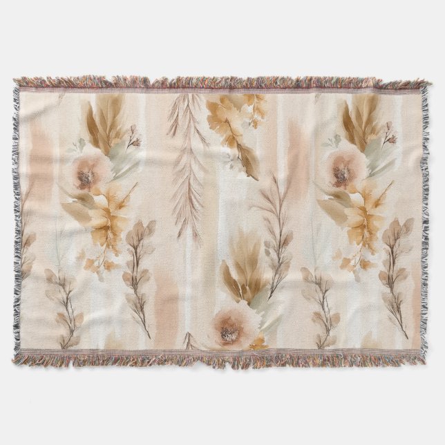 Rustik Crème Boho Blommig Filt (Framsidan)