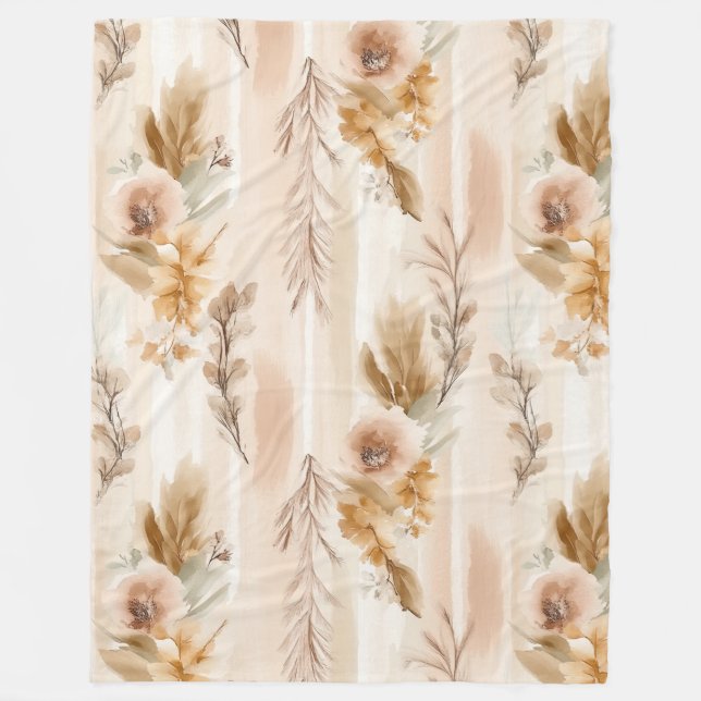 Rustik Crème Boho Blommig Fleecefilt (Framsidan)