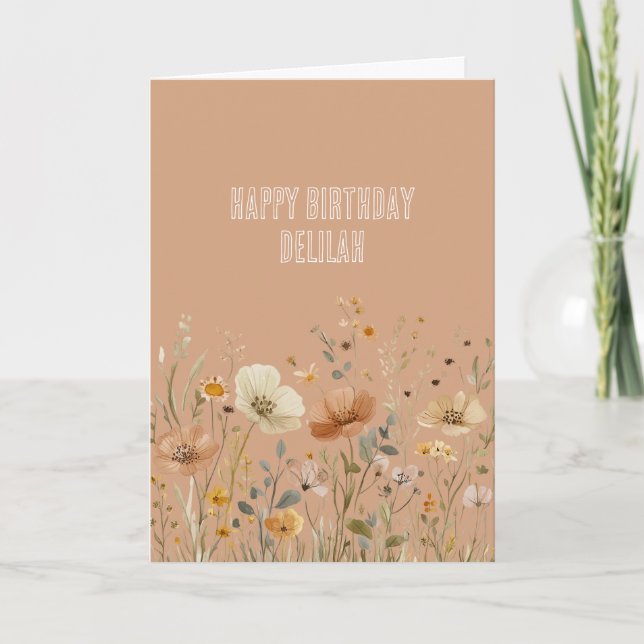 Rustik Crème Boho Blommig Födelsedag Kort (Framsida)