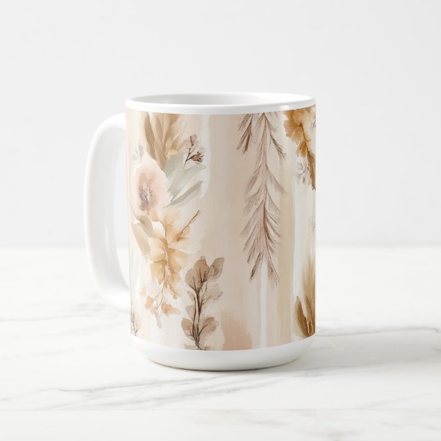 Rustik Crème Boho Blommig Kaffemugg (Framsida vänster)