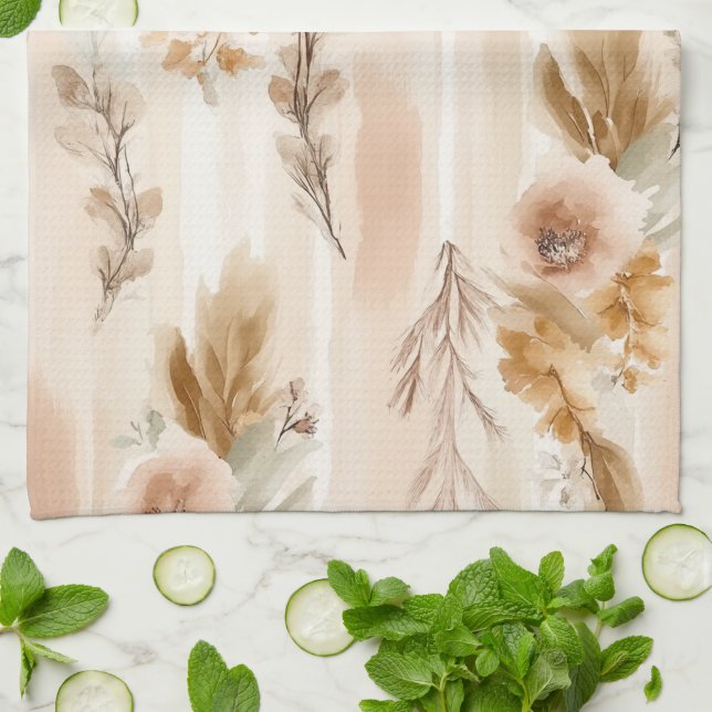 Rustik Crème Boho Blommig Kökshandduk (Vikta)