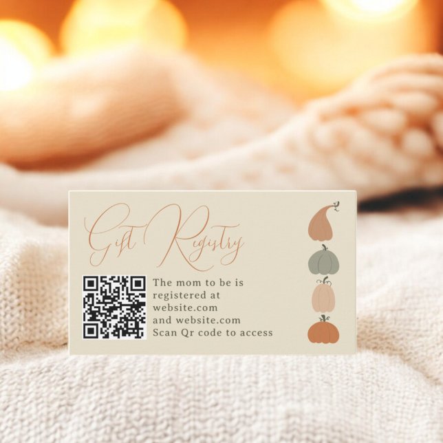 Rustik Cute Fall Pumpkin Baby Shower Gift-register Tilläggskort (Rustic Cute Fall Pumpkin Baby Shower Gift Registry Enclosure Card)