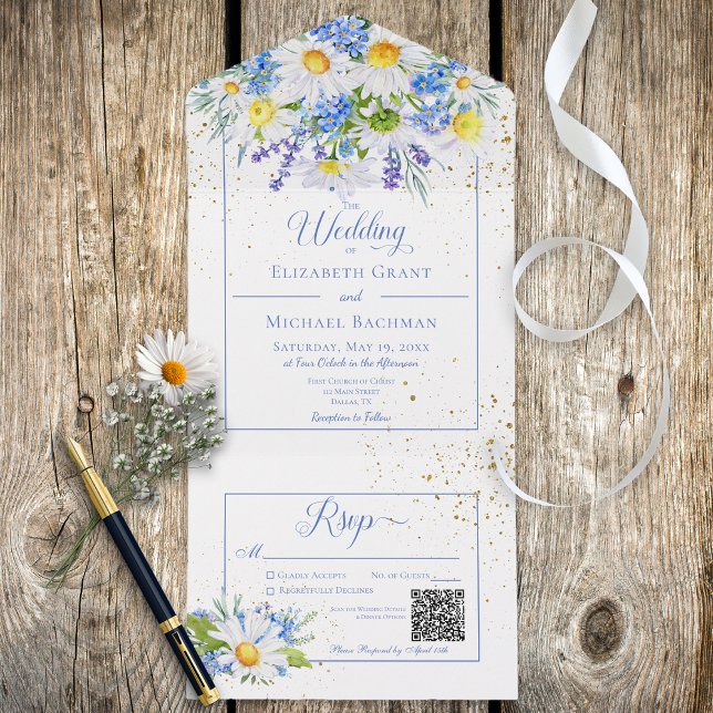 Rustik Daisy & Blue Blommigt Bouquet QR-kod (Skapare uppladdad)
