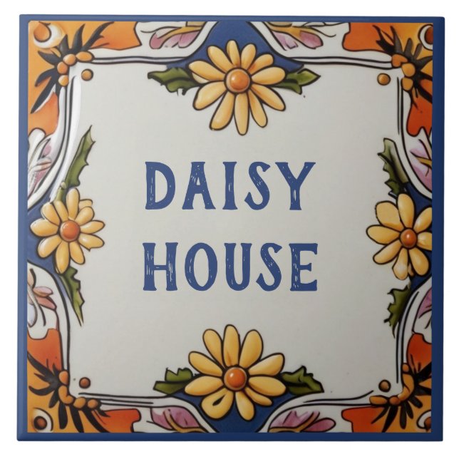 Rustik Daisy Flower Anpassningsbar House Namn Plat Kakelplatta (Framsidan)