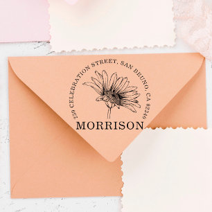 Rustik Daisy Flower Namn & Round Returadress Stämpel