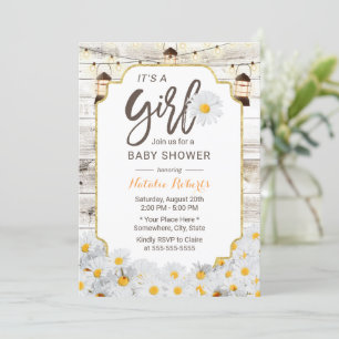 Rustik Daisy Flowers Lanterners Girl Baby Shower Inbjudningar