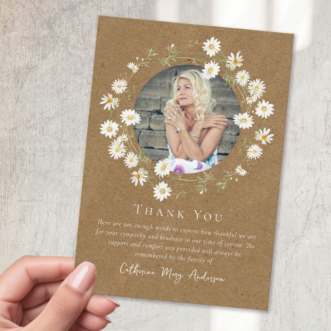 Rustik Daisy Fotosympati för begravning av minnesm Tack Kort (Skapare uppladdad)
