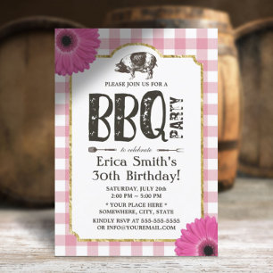 Rustik Daisy Gris Roast BBQ Rosa Play Birthday Inbjudningar