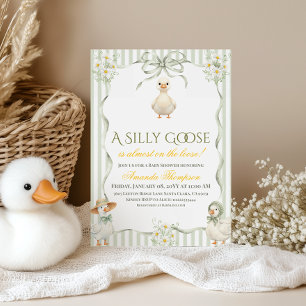Rustik Daisy Grön Neutral Silly Goose Barnkalas Inbjudningar