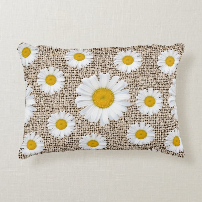 Rustik Daisy Jute - Bondgårdsblommor Prydnadskudde (Framsidan)