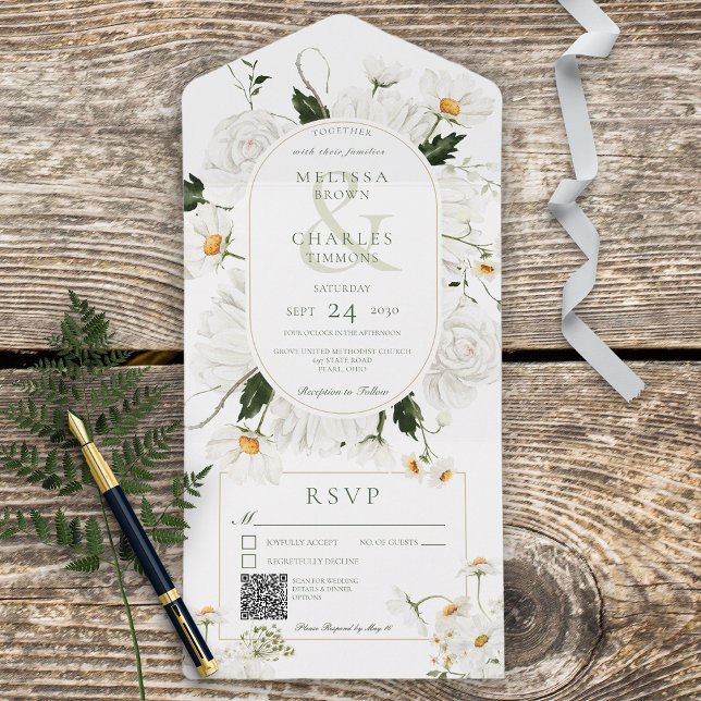 Rustik Daisy & White Flowers QR-kod (Skapare uppladdad)