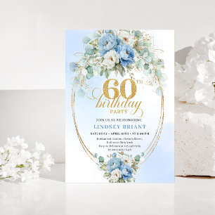Rustik Damblå Blommig 60-års Födelsedagsinbjudan Inbjudningar