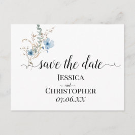 rustik dammig blå akvarell blomsterbukett meddelande vykort