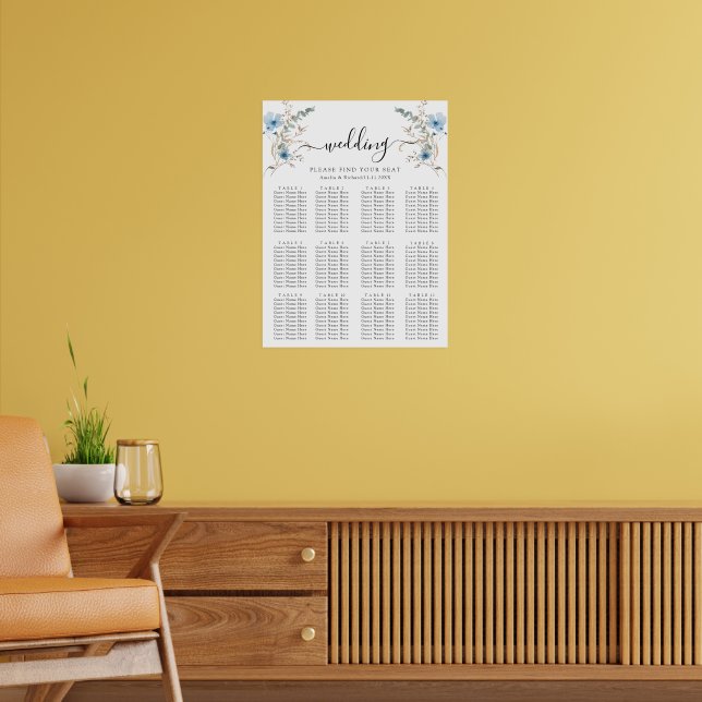 rustik dammig blå akvarell blomsterbukett poster (Vardagsrum 2)
