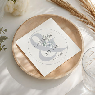 Rustik dammig blå et-tecken & blomsterbröllop pappersservett