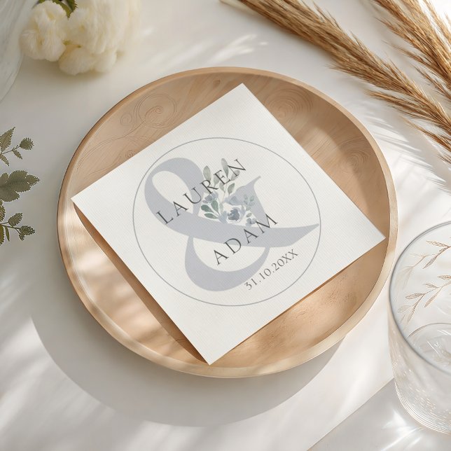Rustik dammig blå et-tecken & blomsterbröllop  pappersservett (Skapare uppladdad)