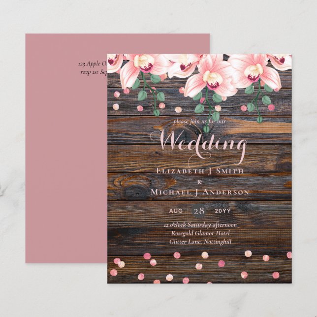 Rustik dammig rosafärgad blomhochzeit (Fram/baksida)