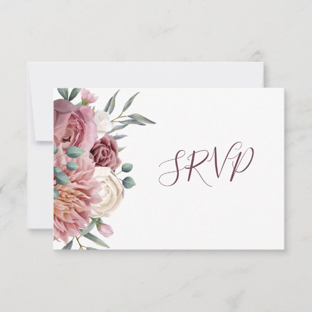 Rustik Dammrosa Akvarell Blomma Svart RSVP Bröllop OSA Kort (Framsida)
