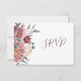 Rustik Dammrosa Akvarell Blomma Svart RSVP Bröllop OSA Kort