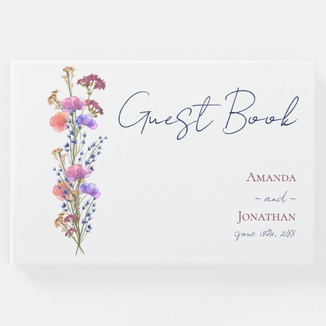 Rustik delikat akryl Blommigt Bröllop med jute Gästböcker (Framsida)