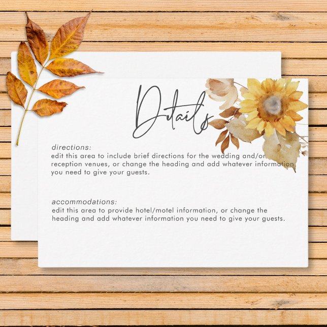 Rustik delikat Fall Blommigt Utandningsinformation Tilläggskort (Rustic Delicate Fall Floral Wreath Details Enclosure Card)