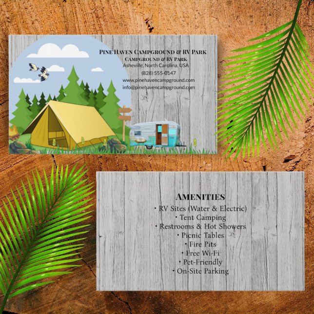 Rustik design för campingplats och RV-park Visitkort (Skapare uppladdad)