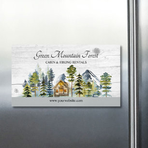Rustik dim skog stuga på berg magnetiska visitkort