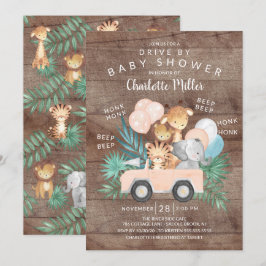 Rustik disk med jungle Animals Girls Baby Shower Inbjudningar