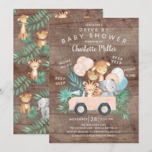 Rustik disk med jungle Animals Girls Baby Shower Inbjudningar