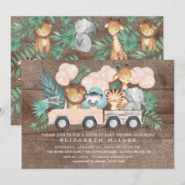 Rustik disk med jungle Animals Girls Baby Shower Inbjudningar