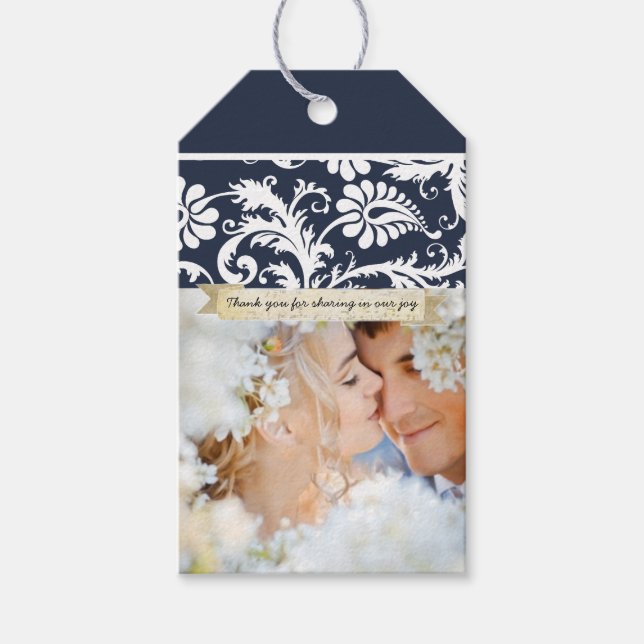 Rustik Ditt Foto Vintage Damaskmönster Presentetikett (Framsidan)