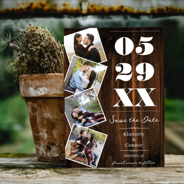 Rustik djärv fyra foto Spara datum Datumet (Rustic Bold Four Photo Save the Date)