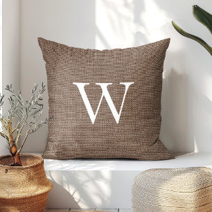 Rustik Djupbrun Falsk Jute Monogram Kudde