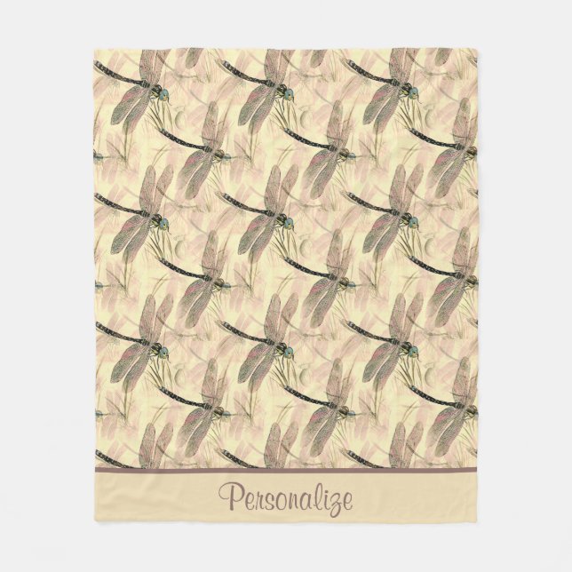 Rustik Dragonfly Art Design Mönster Fleecefilt (Framsidan)