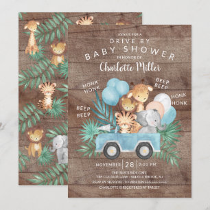 Rustik drivenhet med jungle Animals Boys Baby Show Inbjudningar