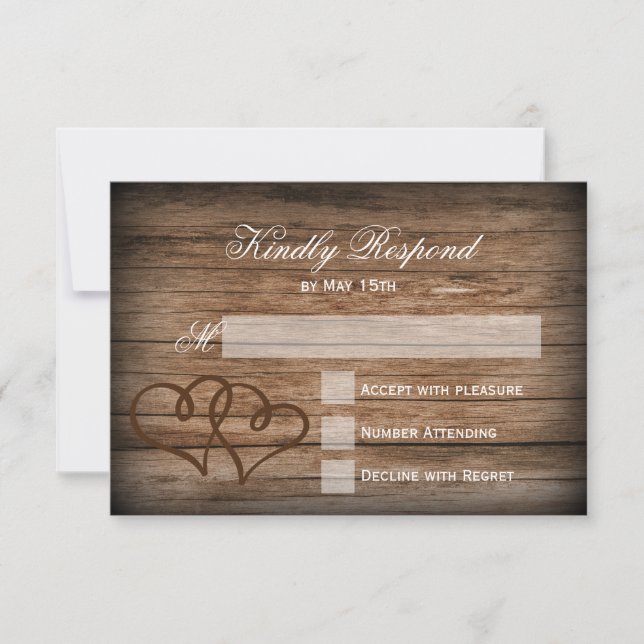 Rustik Dubbla Hearts Wood Bröllop OSA Cards (Framsida)