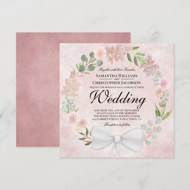 Rustik Dusty Ro Vattenfärgsutandning Bröllop Inbjudningar (Fram/baksida)
