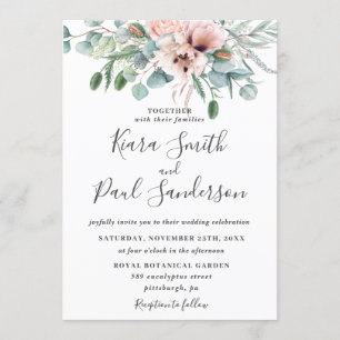 Rustik Dusty Rosa Blommigt Eucalyptus Bröllop Inbjudningar
