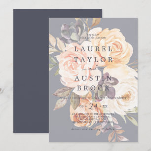 Rustik Earth Blommigts Lila Faded Flowers Bröllop Inbjudningar