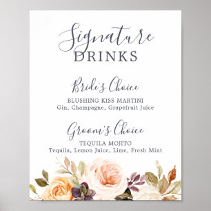 Rustik Earth Blommigts Namnteckning Drinks Sign Poster