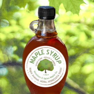 Rustik Earth Färgad Maple Syrup-etikett med Träd Runt Klistermärke