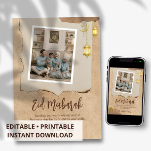 Rustik Eid Mubarak-kort med familjefoto Julkort