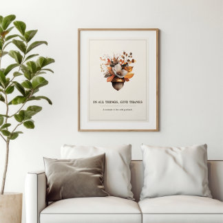 Rustik Ekollon Blommig Elfenbensfärgad Höstaffisch Poster