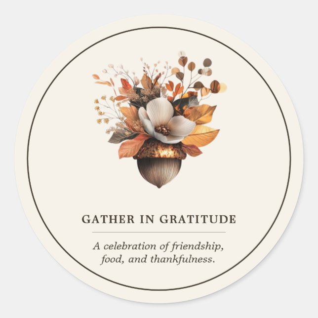 Rustik Ekollon Blommig Elfenbensvitt Klassiskt Run Runt Klistermärke (Framsida)