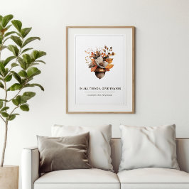 Rustik Ekollon Blommig Vit Höstaffisch Poster