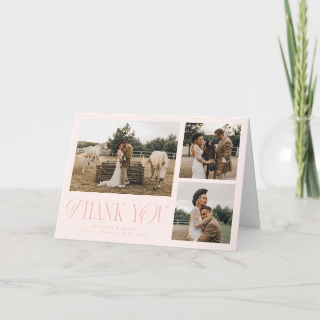 Rustik Elegans Multi Foto Bröllop Persika Tack Kort (Framsida)